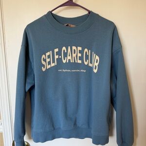 H&M Dusty Blue "SELF-CARE CLUB" Crewneck Sweatshirt